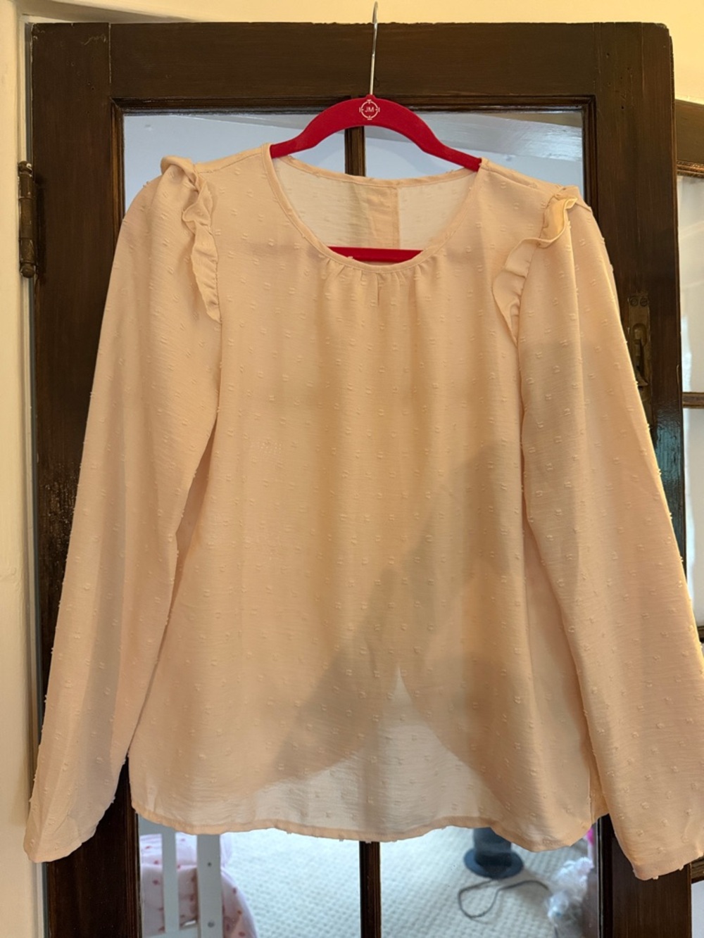 Light Pink Ruffle Shoulder Blouse